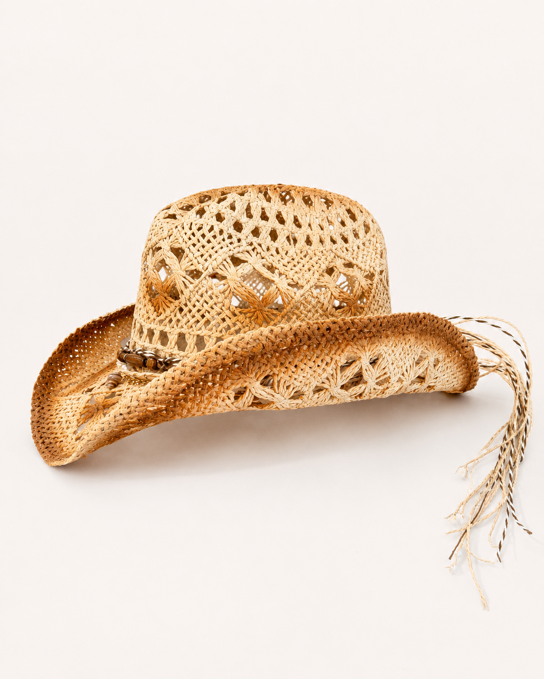 Sombrero Cowboy Tejido con Detalles en Perlas y Conchas