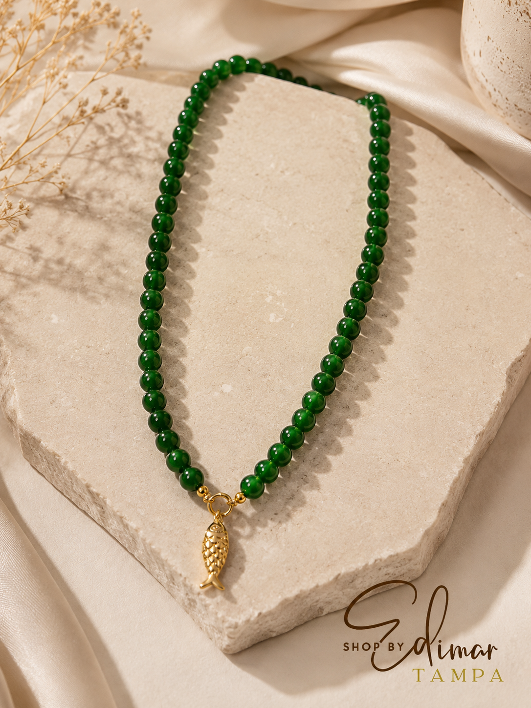 Emerald Fish Charm Necklace