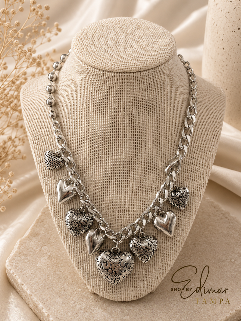 Vintage Hearts Charm Necklace