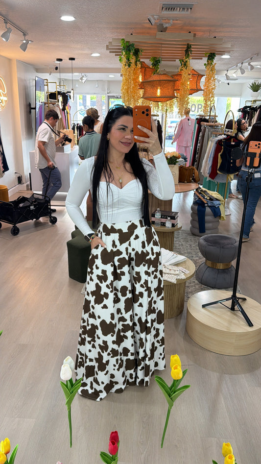 PALAZZO COW PRINT PANTS